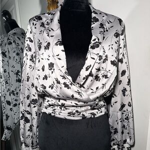 Smocked Blouse in Black and Silver